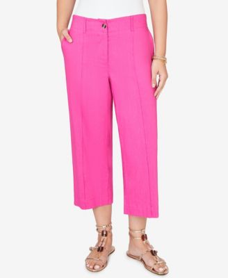 Petite Stretch Linen Wide-Leg Fly-Front Capri Pants