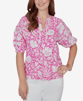 Petite Tropical Floral Trim Knit Top