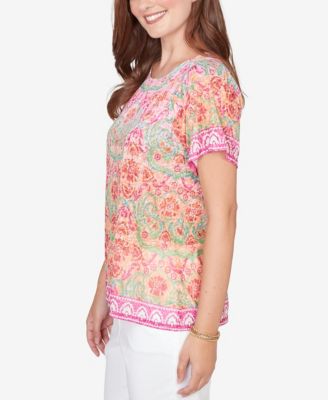 Petite Floral Damask Print Knit T-Shirt