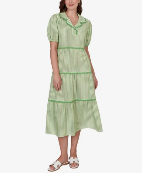 Petite Textured Stripe Tiered Maxi Dress - Spring Green Multi