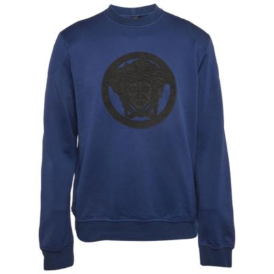 Men's Medusa Leather Trim Knit Crewneck Sweatshirt