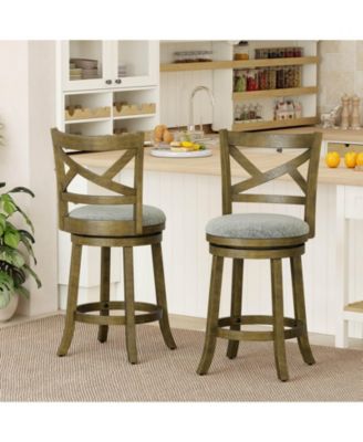 Swivel Bar Stools Set of 2 Counter Height Chairs with Hollow Back Soft-padded Seat
