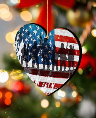 USA Military-Inspired Heart Holiday Ornaments, Set of 2