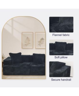 Comfy Corduroy Compression Sectional Couch with Chaise, Black Sofas