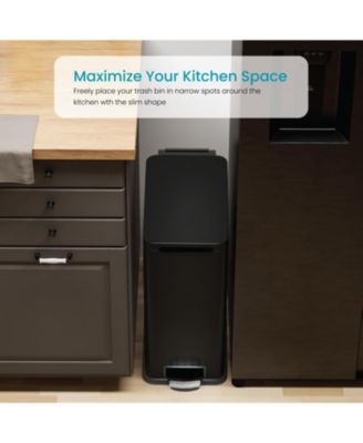 8 Gallon Slim Stainless Steel Kitchen Trash Can with Step Pedal and Soft Close Lid