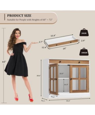 35 Point 4 Inch Sideboard Buffet Cabinet with Glass Door and Drawer White Plus Brown Modern Storage for Dining Room Kitchen