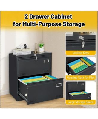 2 Drawer Lateral File Cabinet with Lock, Home Office Metal Filing Cabinet for Letter/Legal/A4/F4 Size