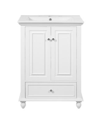 24 Inch Bathroom Vanity with Ceramic Sink, Soft-Close Doors, Adjustable Shelf and Drawer Organizer for Small Spaces
