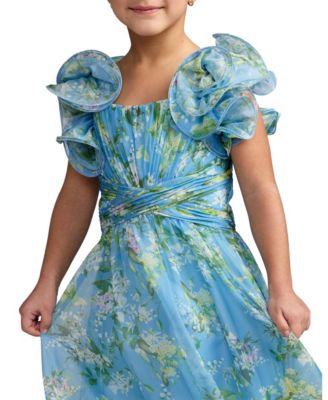 Big Girls Chiffon Ruffle Shoulder Dress