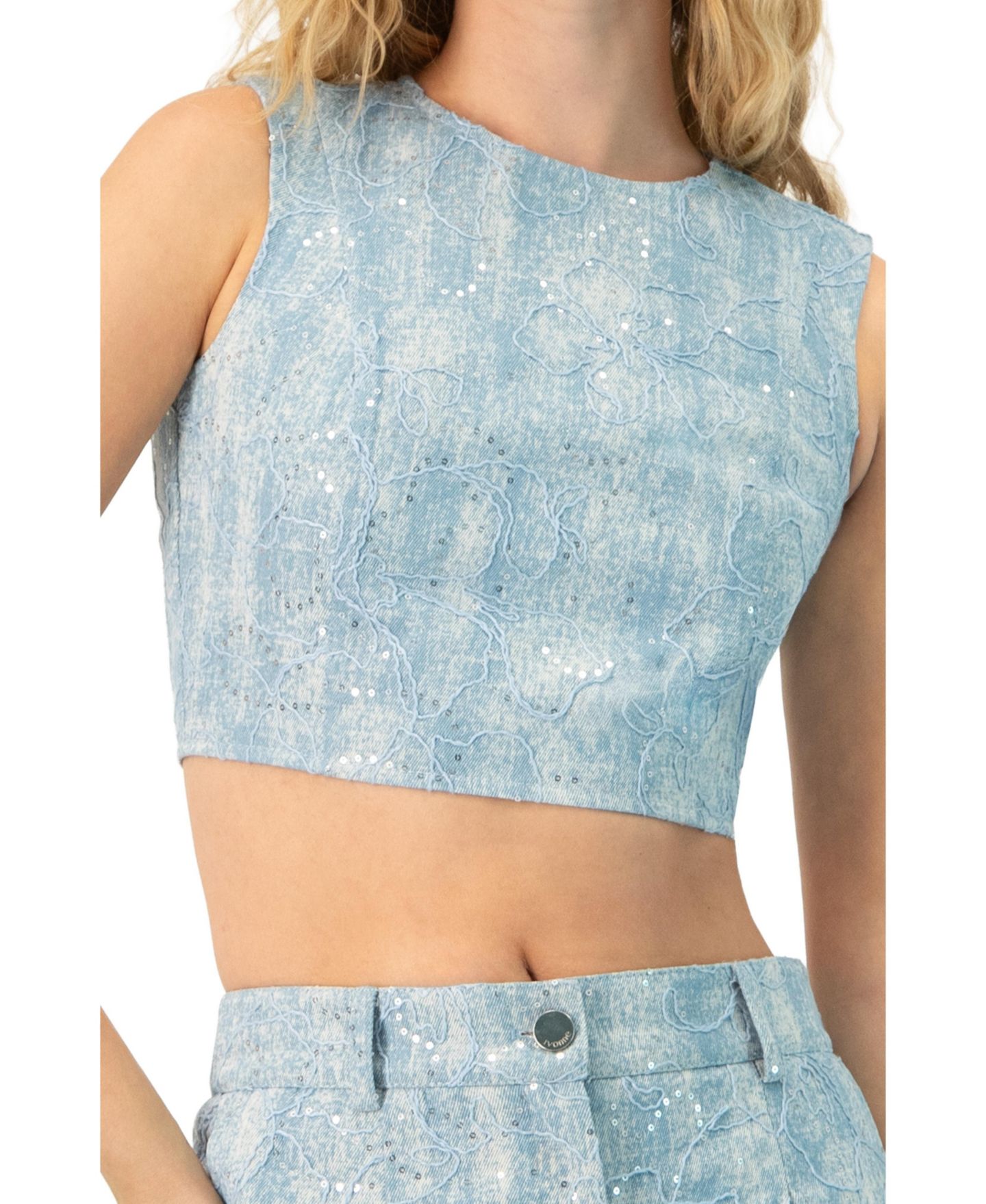 Женский топ Ivonne Sleeveless Embroidered Denim Crop, цвет: Синий — фото 5