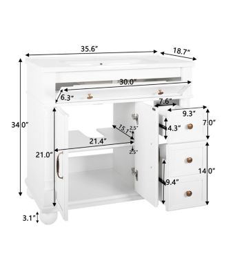 36"  Bathroom Vanity with Sink, Medieval Modern Solid Wood Roman Base, Flip Drawer Adjustable Storage, Easy Clean-Sillysis