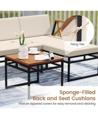 3 PCS L-Shaped Patio Furniture Set with Loveseat Square Coffee Table Soft Back