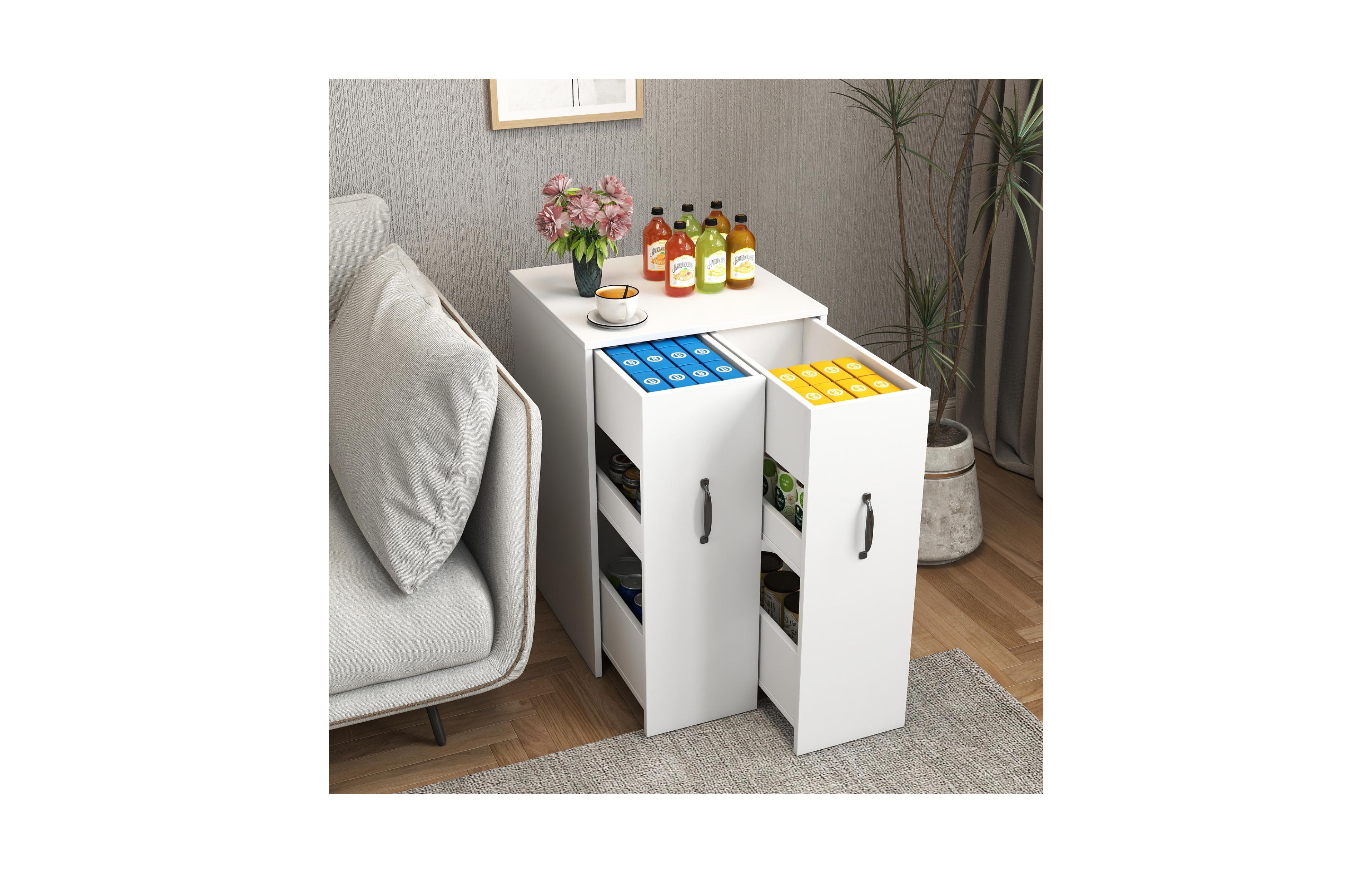 Rainsken 3 Tier Wooden Floor Standing Bookcase with Slide-Out Drawer and Dustproof Mobile File Cabinet, Hidden Storage for Living Room, Office