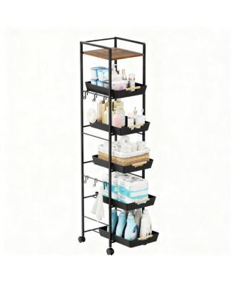 6 Tier Storage Cart with Pull-out Drawers and Hooks for Kitchen, Bathroom, Laundry