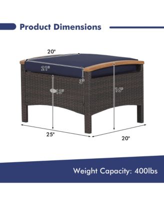 2PCS Patio Ottomans Wooden Handles Rattan Knitting Foot Pedal