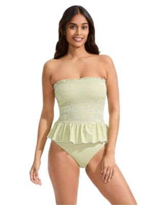 Women's Smocked Bandeau Peplum One Piece Swimsuit