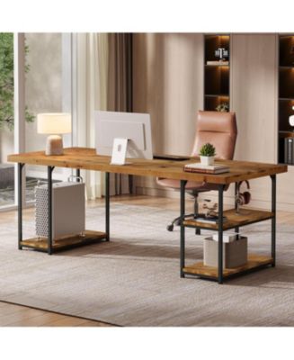 Tribesigns 71-Inch Extra Long Desk with Shelves, Industrial Solid Wood ...