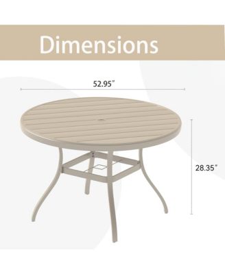 52.95" Round Outdoor Dining Table for 6–7 People, All-Weather Steel Patio Table with Umbrella Hole, Sandstone
