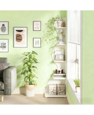 5-Tier Wall Corner Bookshelf, Modern Bookcase Storage Rack with Adjustable Shelves, Unique Shape for Living Room, Home Office