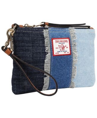 Frayed Panel Denim Pouch Wristlet
