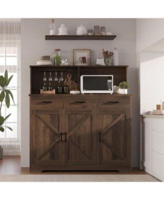 Farmhouse Style Buffet Cabinet with Integrated Microwave Stand, Versatile Sideboard Storage Featuring Drawers and Shelves