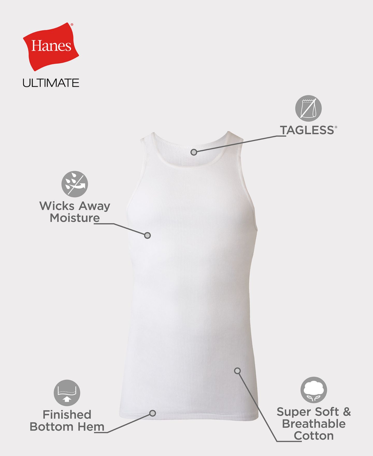 Мужские топы Hanes Ultimate Comfort Fit Tank Undershirt, 6-Pack, цвет: Разноцветный — фото 7