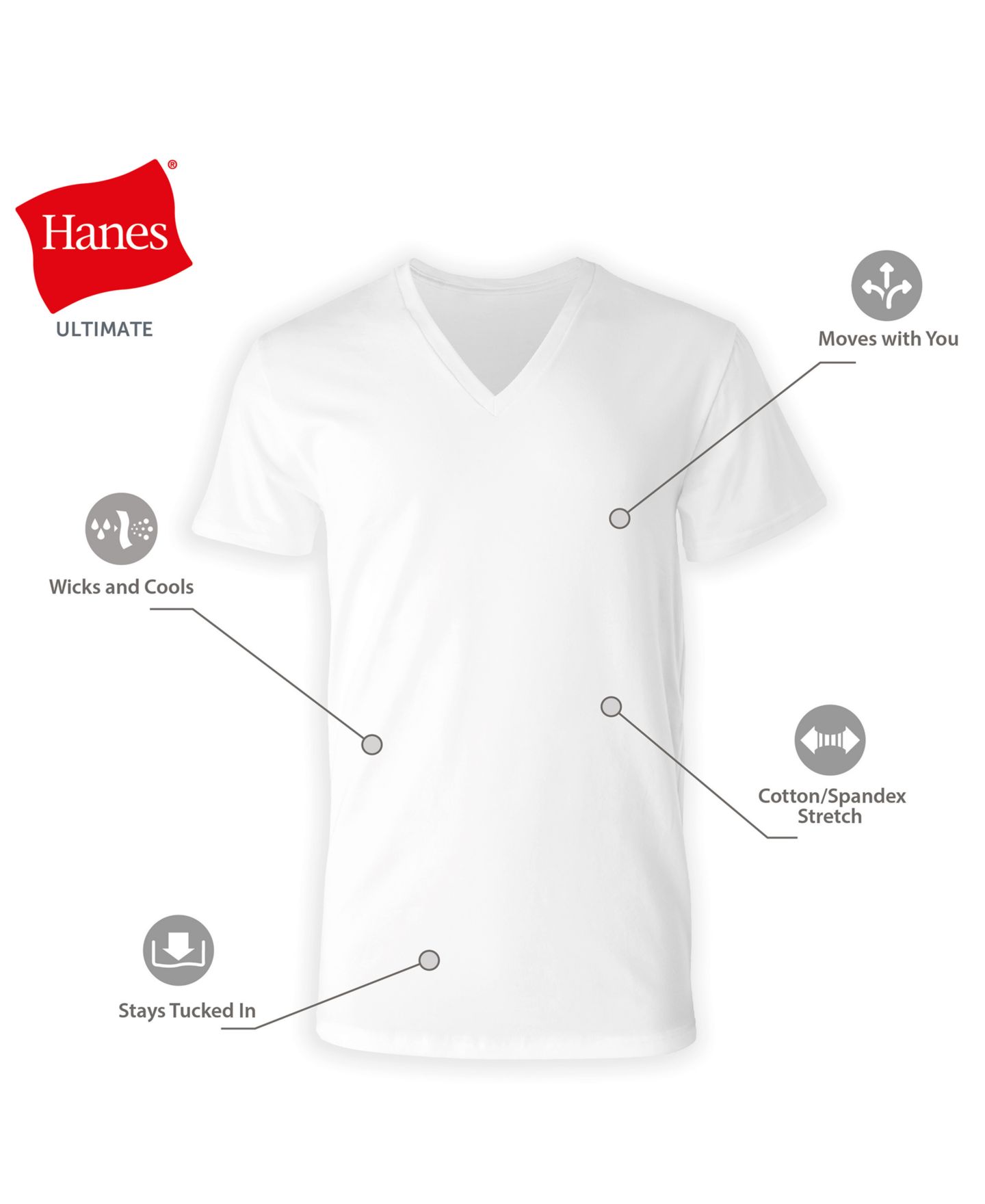 Мужской топ Hanes Ultimate Comfort Fit V-Neck Undershirt, цвет: Assorted Colors — фото 6