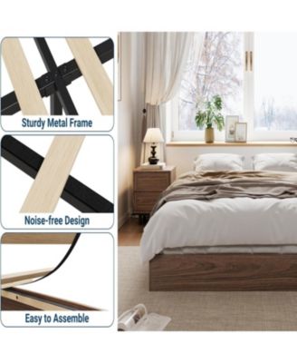 Wood Platform Bed California King Floor Standing Sturdy Slats No Box Spring Minimalist Easy Assembly