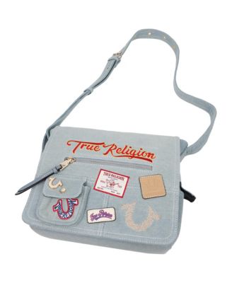 Multi Patch Denim Messenger Bag