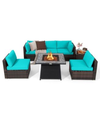Set of 7 Patio Furniture Set w/ 35'' Propane Gas Fire Pit Table & Waterproof Cover