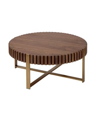Modern Drum Coffee Table, 31.5'' Round Center Table with Fluted Edge and Sturdy Pedestal for Living Room, Office