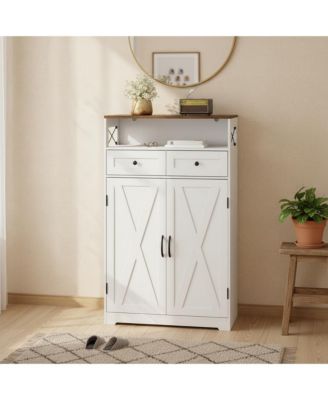 Modern Farmhouse Shoe Storage Cabinet for Entryway, Narrow Shoe Rack Organizer with Drawers, Doors & Adjustable Shelves, for Living Room