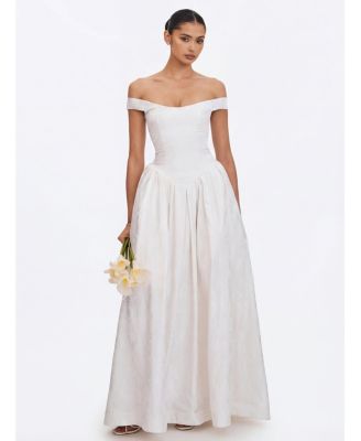 Women's Tinsley White Jacquard Bardot Wedding Gown