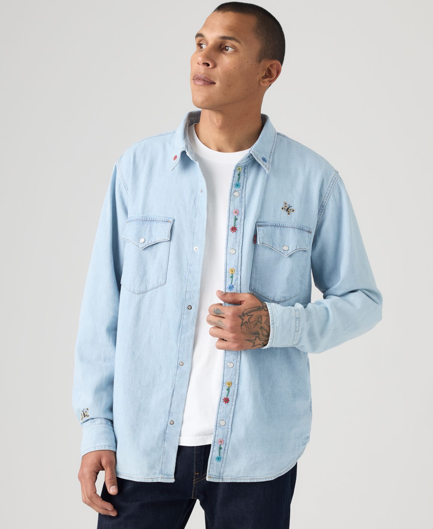 Мужская рубашка Levi's Premium Relaxed-Fit Western Embroidered, цвет: Spring Flowers — фото 3