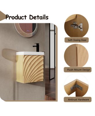 Wall Mounted Bathroom Vanity with Resin Sink, Modern 3D Shell Pattern & Soft Close Door, 18.5" Compact Cabinet for Small Bathrooms