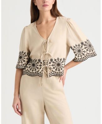 Women's 3 Front Tie Embroidered Top