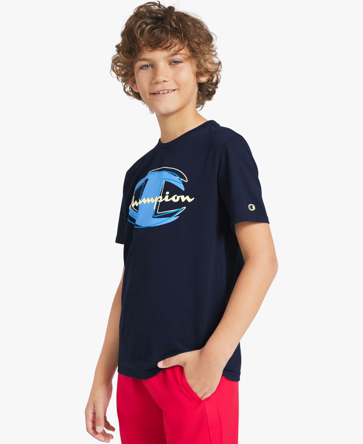 Футболка Champion Short-Sleeve Round Neck Graphic T-Shirt для мальчиков, цвет: Тёмный тёмно-синий — фото 6