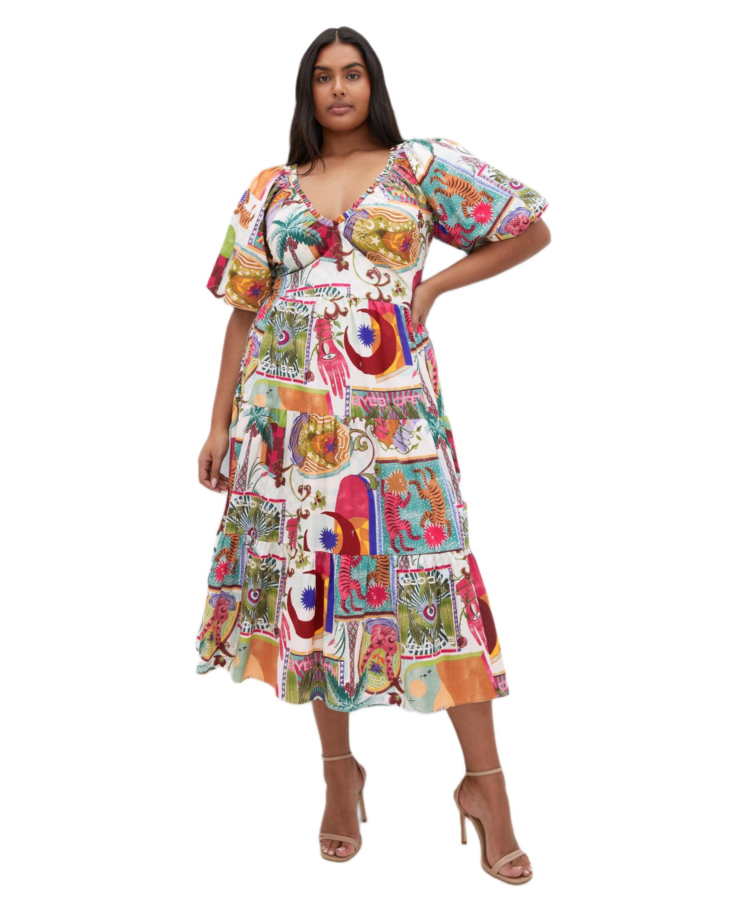 Women's Plus Size Simona Print Puff Sleeve Dress