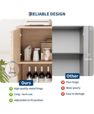 Modern 3-Tier Accent Cabinet with Doors, Wooden Buffet Sideboard with Metal Legs for Living Room or Dining Room