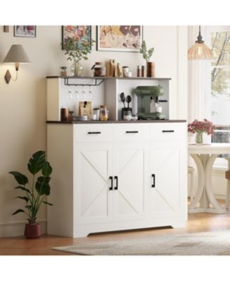 Farmhouse Style Buffet Cabinet with Integrated Microwave Stand, Versatile Sideboard Storage Featuring Drawers and Shelves