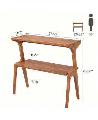 Narrow End Table 2-Tier Slim Sofa Side Solid Wood Farmhouse Tall Storage Shelf Modern Skinny Bedside