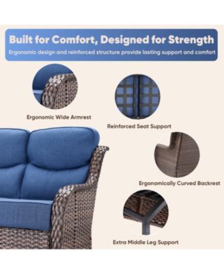 4 Piece Patio Furniture Set with Fire Pit Table, Swivel Rocker Chair, Seat Sofa, Seats Outdoor Conversation Set for Lawn Garden Backyard