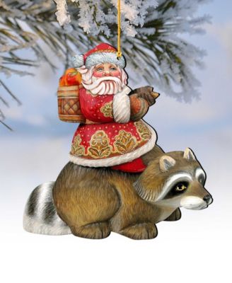 Raccoon Santa Holiday Ornaments, Set of 2
