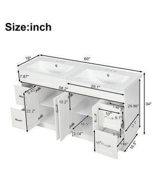 60" Double Sink Bathroom Vanity with Dual SMC Resin Basins, Soft Close Drawers & Adjustable Shelves for Large Bathrooms