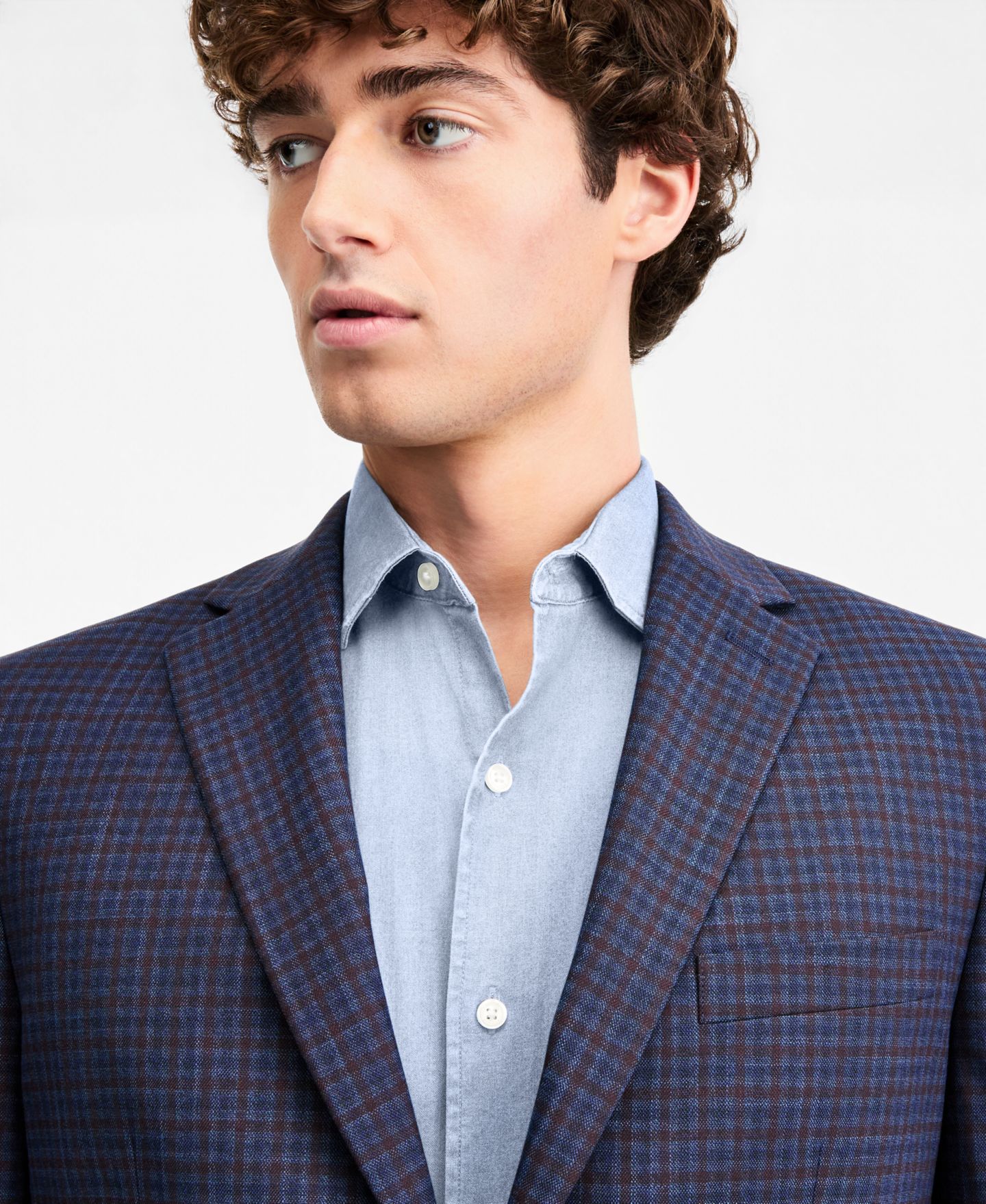 Мужской пиджак Tommy Hilfiger Modern-Fit Blue Check Sport Coat, цвет: Синий / Винный клетчатый — фото 3