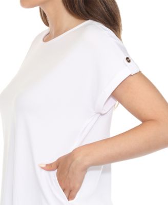 Women's Folded-Sleeve Top and Printed Pant Two-Piece Set