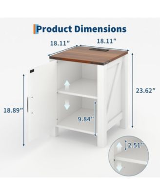 Bedside Table with USB Charging Station – 18" Rustic Bedside Table with Sliding Barn Door, Adjustable Shelf