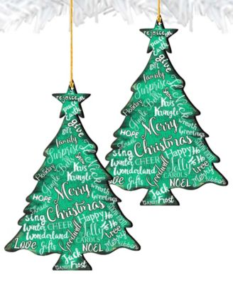 Merry Christmas Tree Wooden Ornaments, Set of 2