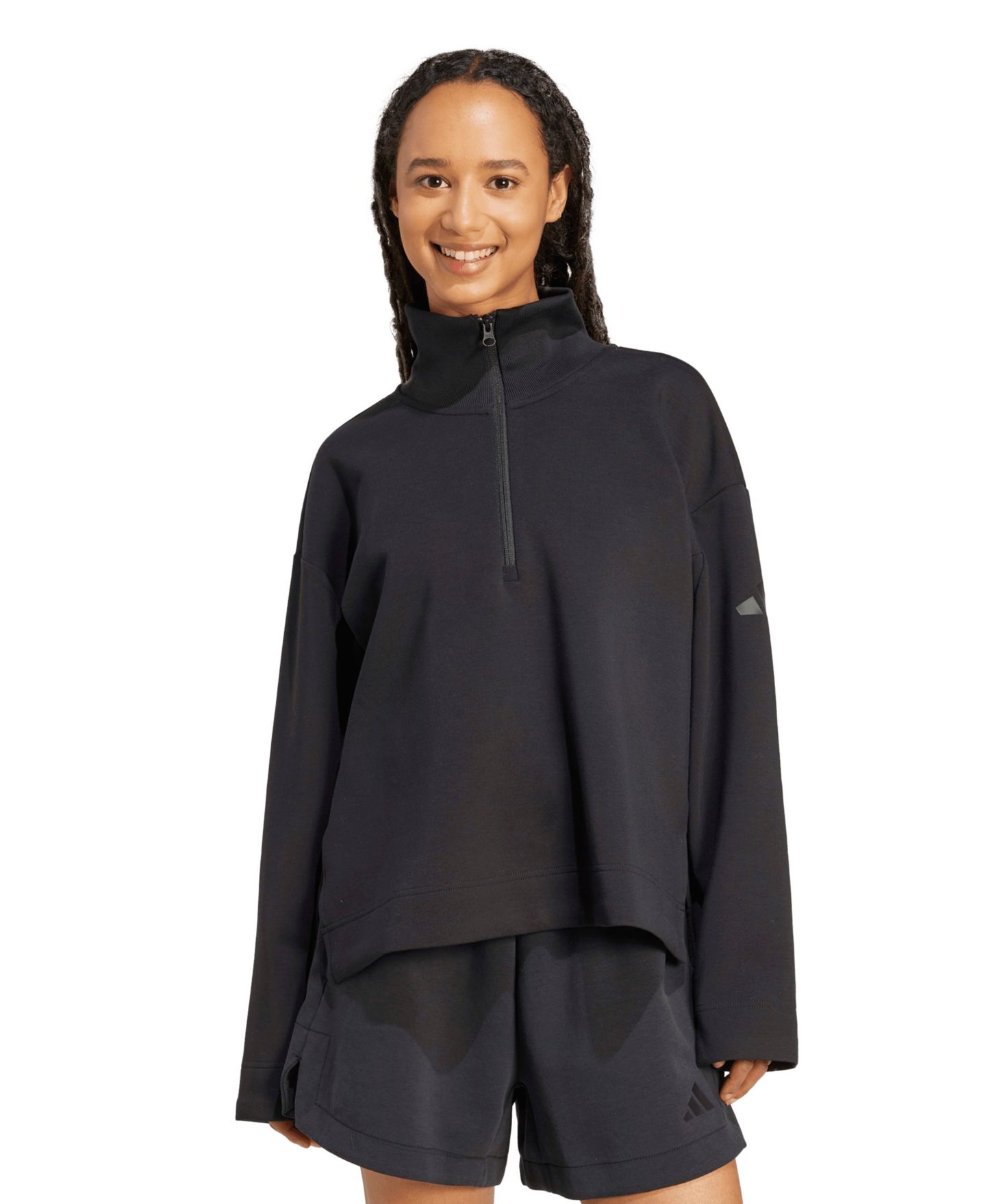 Женский свитшот adidas All Szn Soft Lux Quarter-Zip, цвет: Чёрный — фото 1