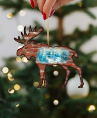 Woodsy Moose Scenic Wooden Christmas Ornament Set of 2